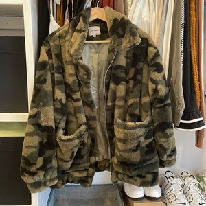 Soft faux fur camo oversized jacket